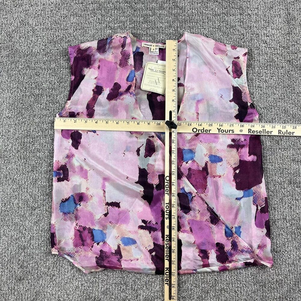 Threads 4 Thought Shirt Womens Small Purple Pink Silk Sleeveless Blouse Wrap Top - Picture 3 of 7